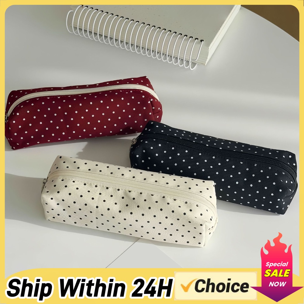 Aesthetic Large Pencil Case Pouch - Schattig Polka Dot Pennenetui Esthetische Potloodtas