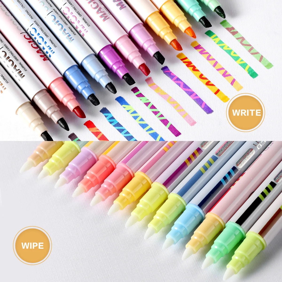 Pastel Highlighter Set Double Ended - 12 stuks dubbelzijdige magische kleurveranderende markeerstiftset,