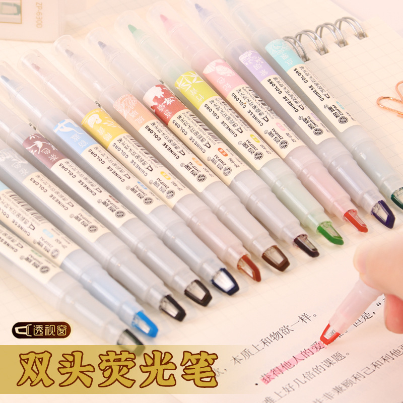 Pastel Highlighter Set Double Ended - 5 stks/set Dubbele Tip Markeerstiften Kawaii