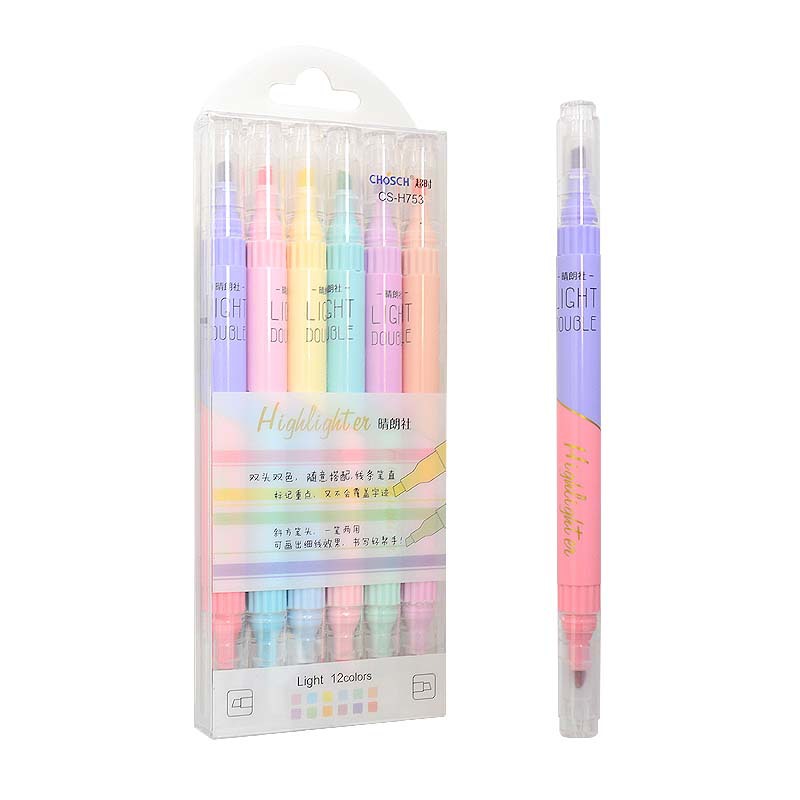 Pastel Highlighter Set Double Ended - 6 Pcs Dubbele Tip Highlighter Pennen