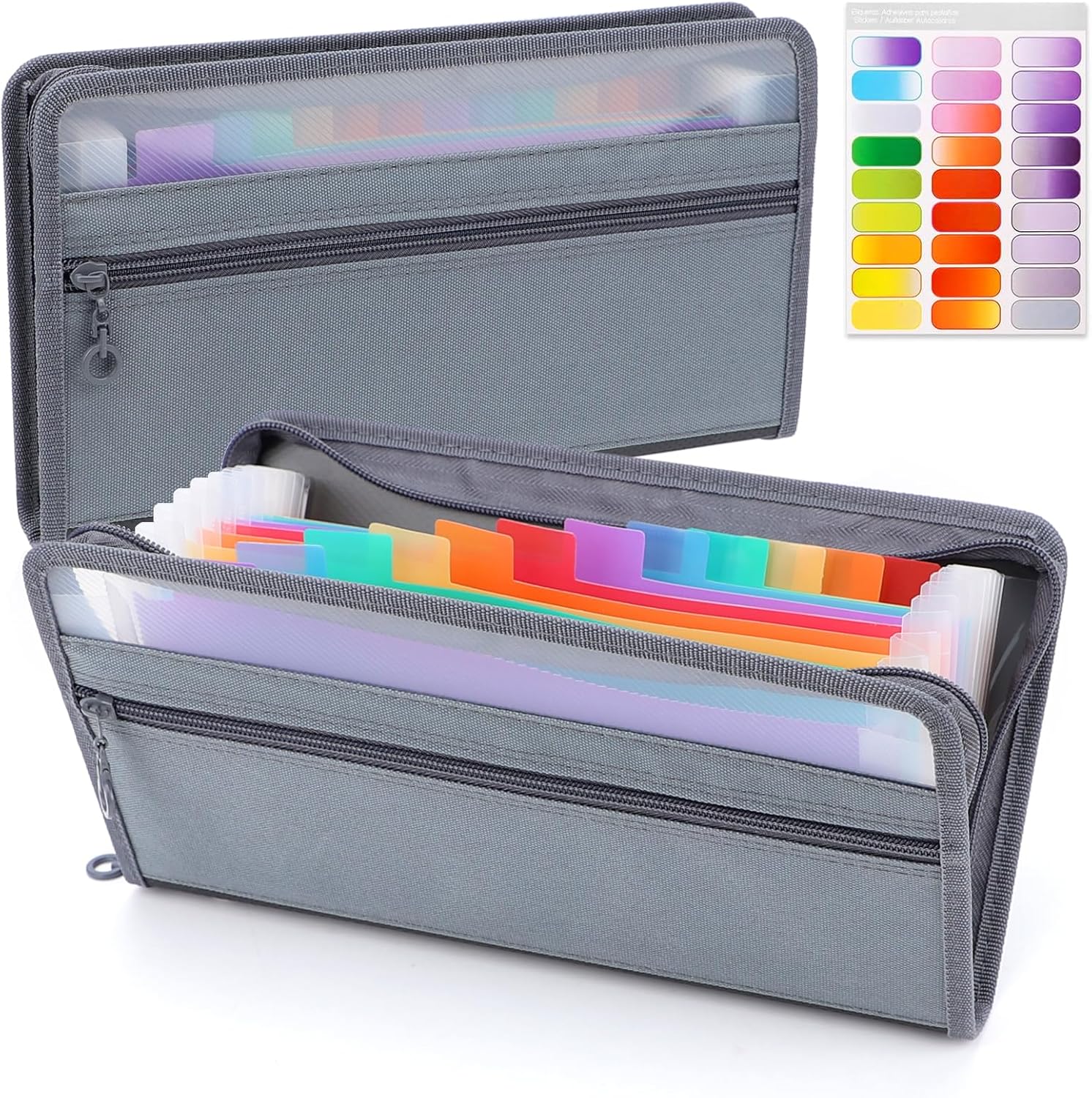 Expandable Accordion File Folder 13 Pockets - Kleine accordeonmap A6 met veilige ritssluiting,