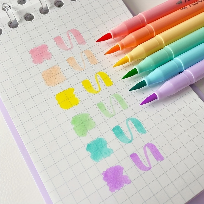Pastel Highlighter Set Double Ended - 6 stks Zachte Borstel Fluorescentie Pen