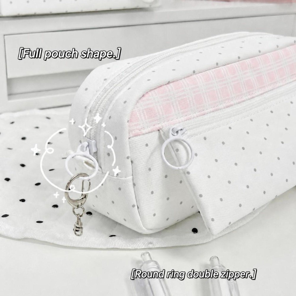 Aesthetic Large Pencil Case Pouch - Esthetische Polka Dot Plaid Pennenhouder Grote