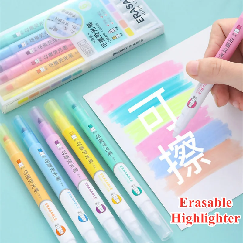 Pastel Highlighter Set Double Ended - 6-kleuren uitwisbare markeerstiften set dubbelzijdige pastelstiften