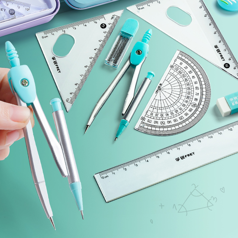 Math Geometry Set With Compass - 7 STKS RVS Kompas Set Wiskunde