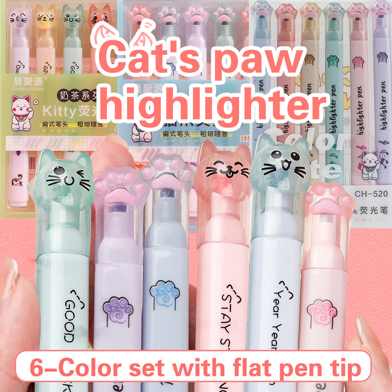 Pastel Highlighter Set Double Ended - 6 stks/pak Kawaii Cat Claw Pastelkleur
