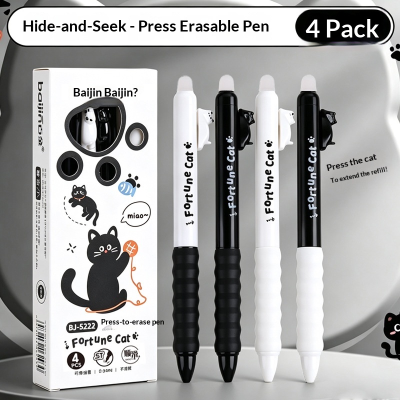 Retractable Eraser Pen Click - 4 stuks schattige katten uitwisbare gelpennen