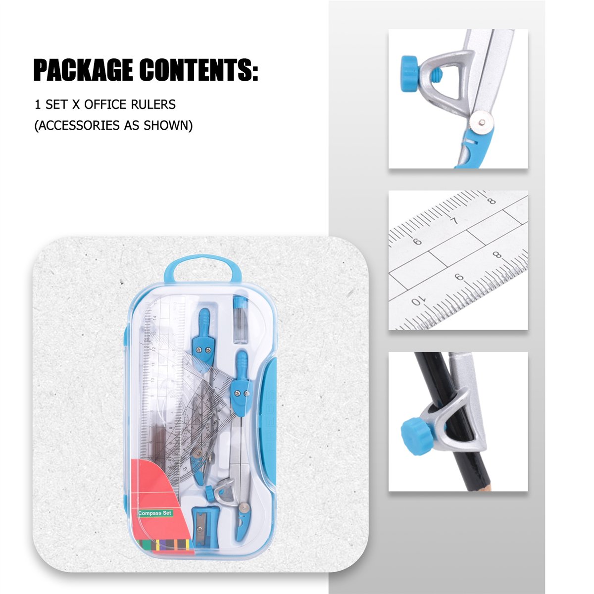 Math Geometry Set With Compass - MALL Geometrie Passer Set 10-delig School