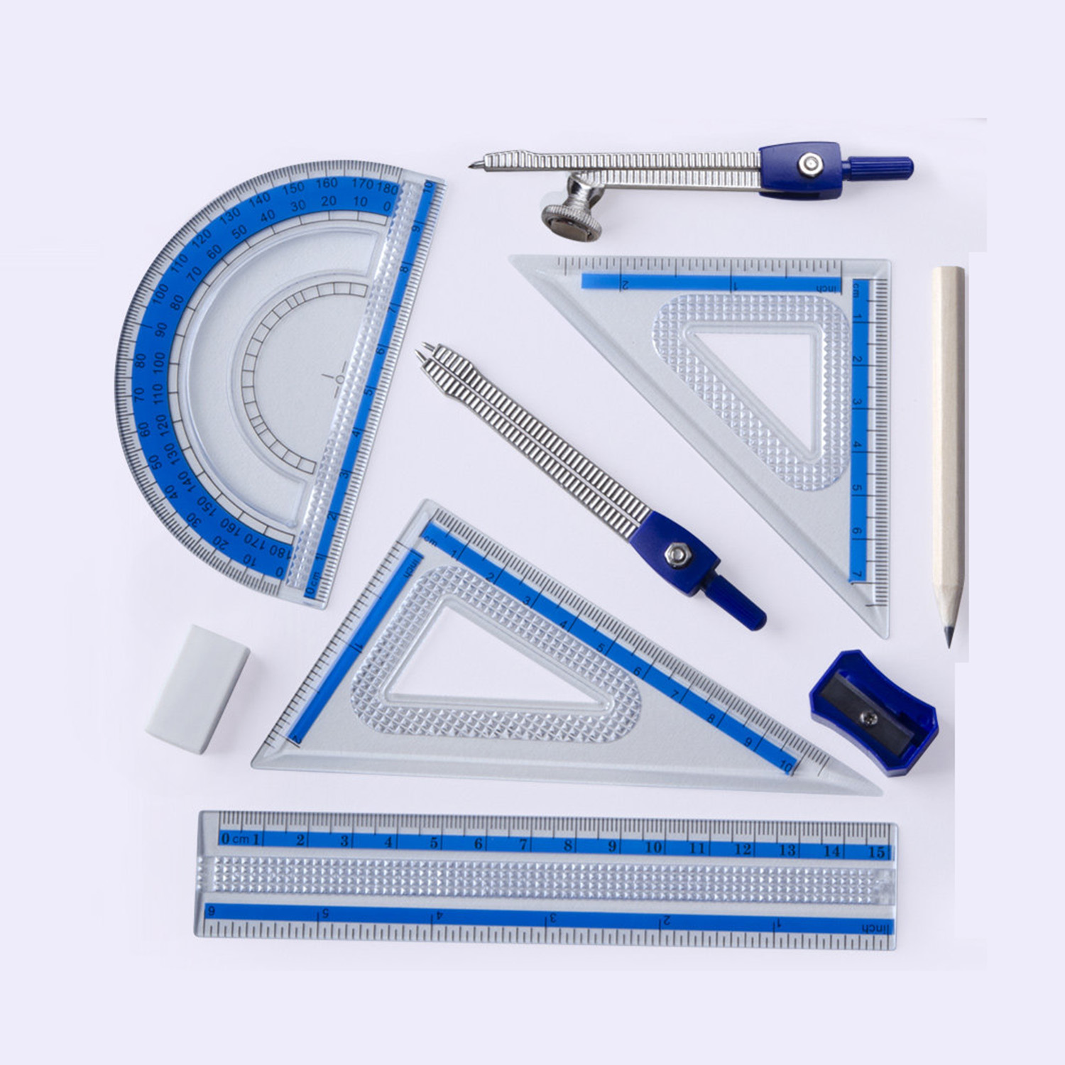 Math Geometry Set With Compass - 10-delige meetkunde wiskunde set, onbreekbare opbergdoos,