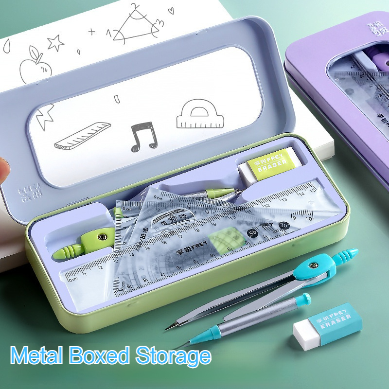 Math Geometry Set With Compass - 7-delige wiskundige linialen set student geometrie
