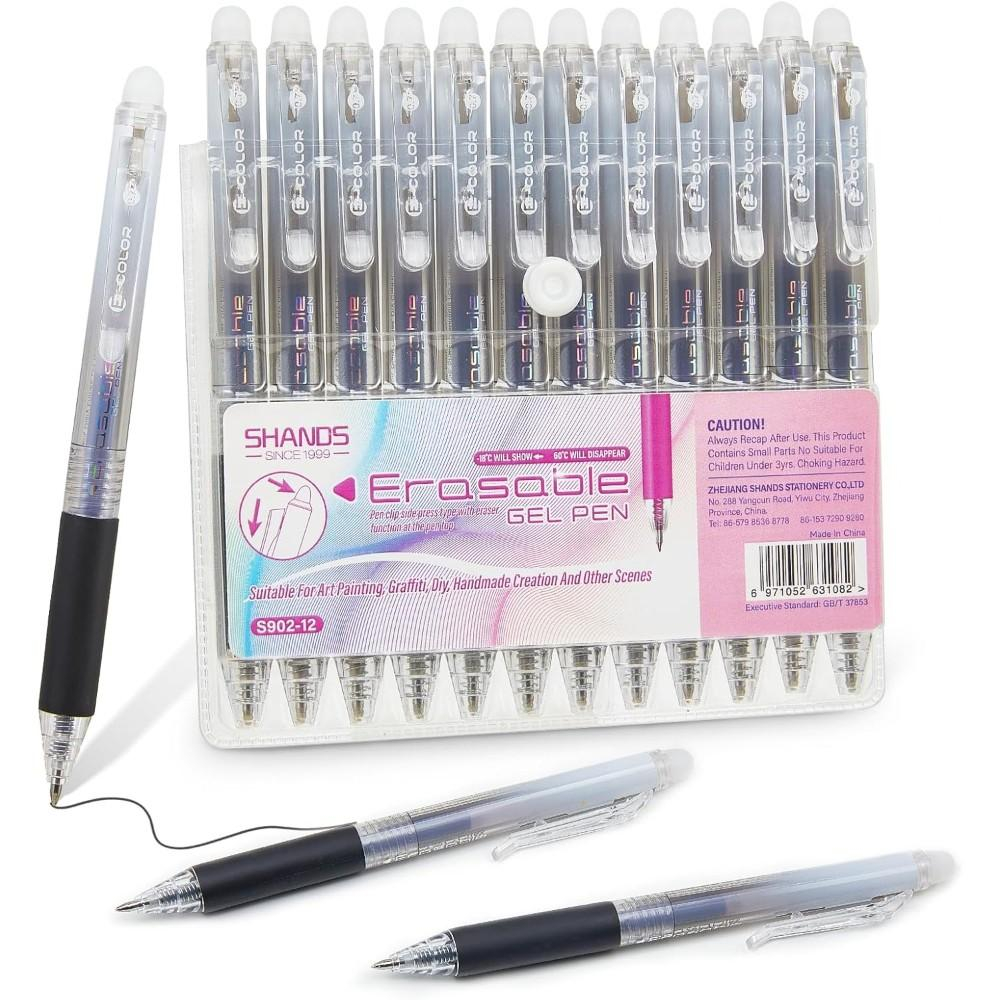 Retractable Eraser Pen Click - 12-pack uitwisbare gelpennen van 0,7 mm,