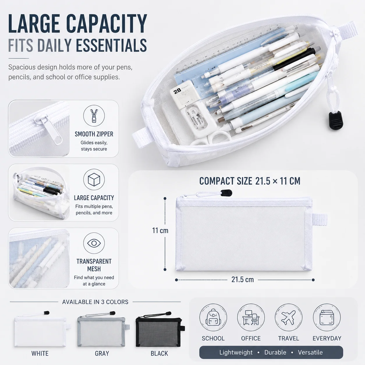 Clear Mesh Pencil Pouch For Exam - Transparante mesh-pennenzak, doorzichtige etui voor examengebruik,