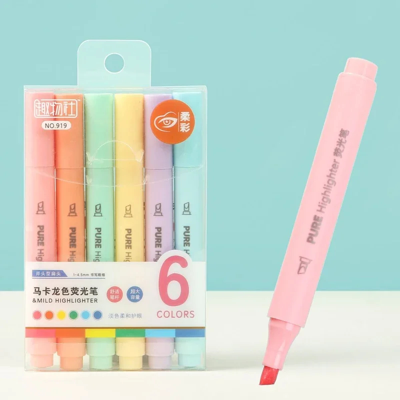 Pastel Highlighter Set Double Ended - 6 stks/set Macaron Kleur Pastel Markeerstift