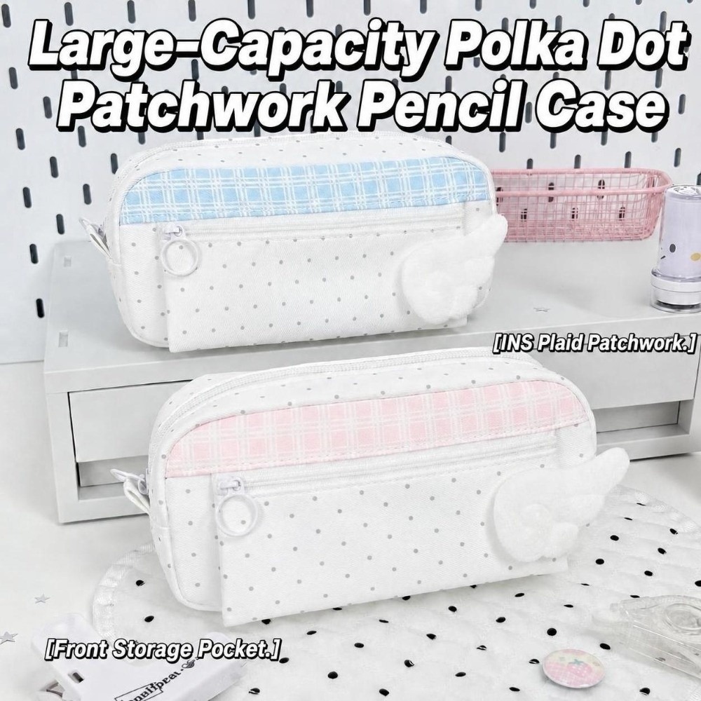 Esthetische Polka Dot Plaid Pe - Aesthetic Large Pencil Case Pouch recensie en prijs