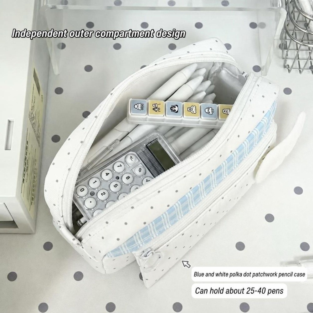 Esthetische Polka Dot Plaid Pe - Aesthetic Large Pencil Case Pouch recensie en prijs