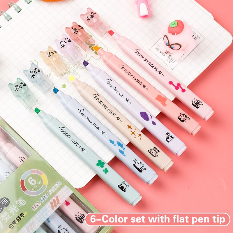 6 stks/pak Kawaii Cat Claw Pas - Pastel Highlighter Set Double Ended recensie en prijs