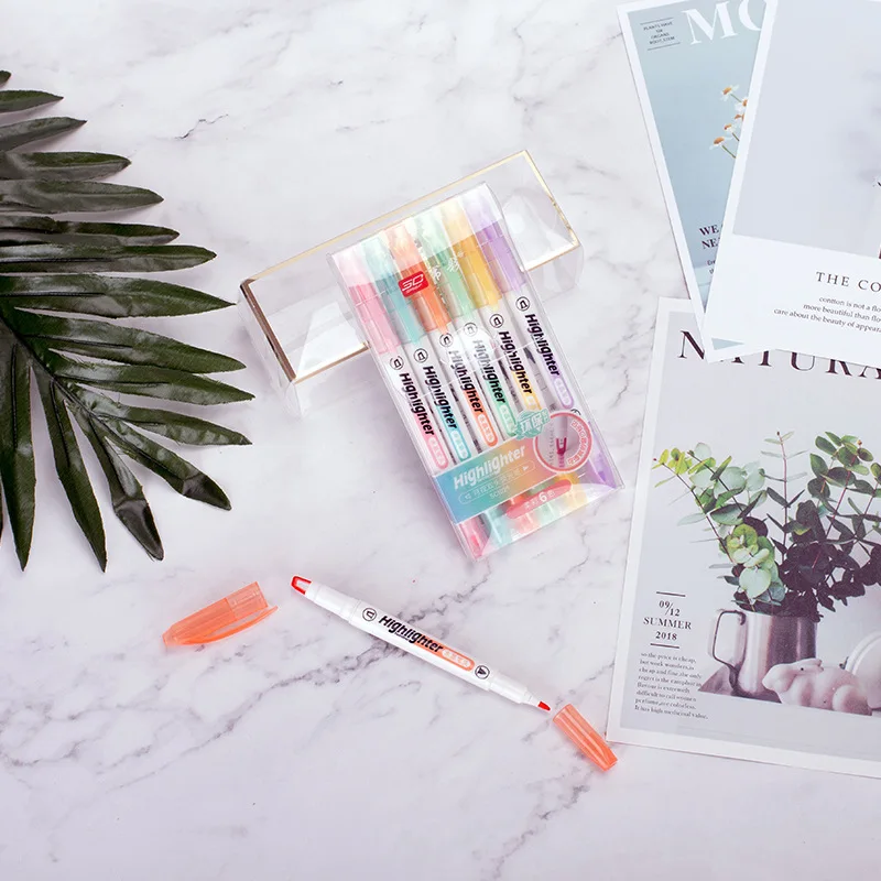 6 kleuren/set Unieke Window Ti - Pastel Highlighter Set Double Ended recensie en prijs